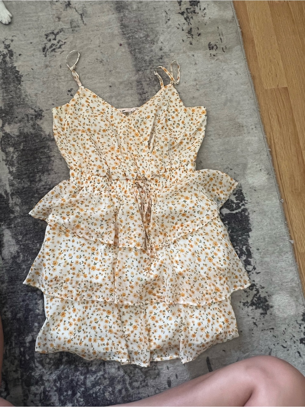 Yellow Floral Tiered Ruffle Sundress for Woman’s